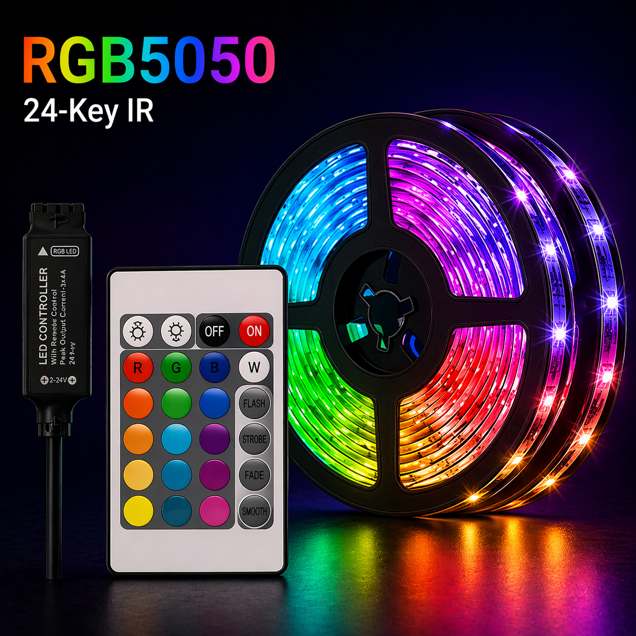 Smart RGB LED Strip Lights with Bluetooth App & Remote Control, Music Sync, 16M Colors